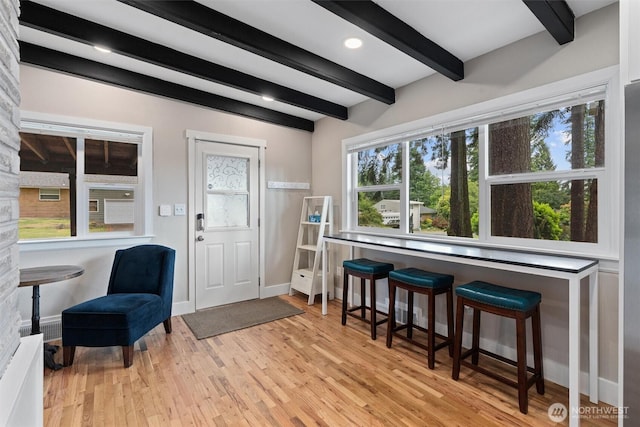 18568 Densmore Ave N, Shoreline, WA 98133 - foyer with beamed ceiling and light wood-style floors