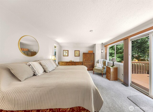 3026 E Alpine Dr, Bellingham, WA 98226 - bedroom with light colored carpet, access to outside, and a textured ceiling
