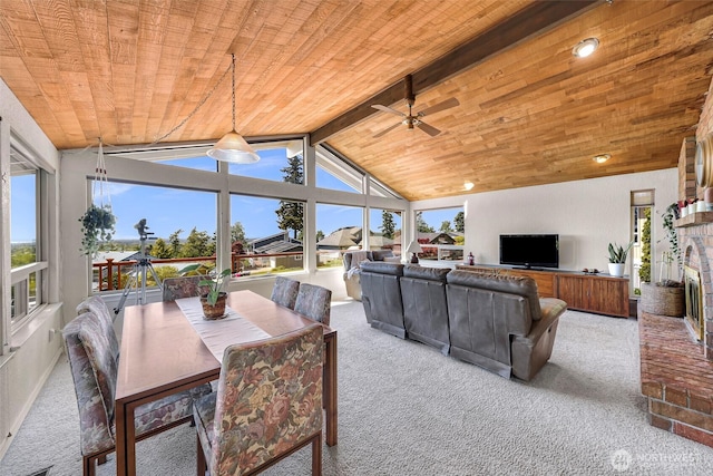 3026 E Alpine Dr, Bellingham, WA 98226 - carpeted dining area with wood ceiling and ceiling fan