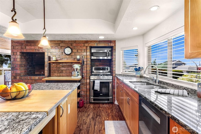 3026 E Alpine Dr, Bellingham, WA 98226 - kitchen with appliances with stainless steel finishes, a sink, dark wood-style floors, plenty of natural light, and recessed lighting