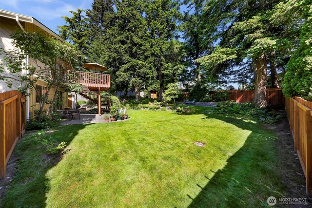 3026 E Alpine Dr, Bellingham, WA 98226 - view of yard featuring a patio and a wooden deck