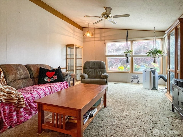 31600 126th Ave SE Unit 129, Auburn, WA 98092 - carpeted living area with vaulted ceiling and a ceiling fan