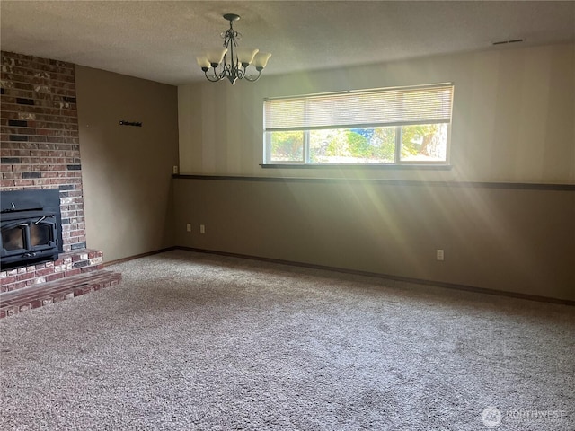 10908 151st St E, Puyallup, WA 98374 - unfurnished living room featuring carpet, a chandelier, and a textured ceiling