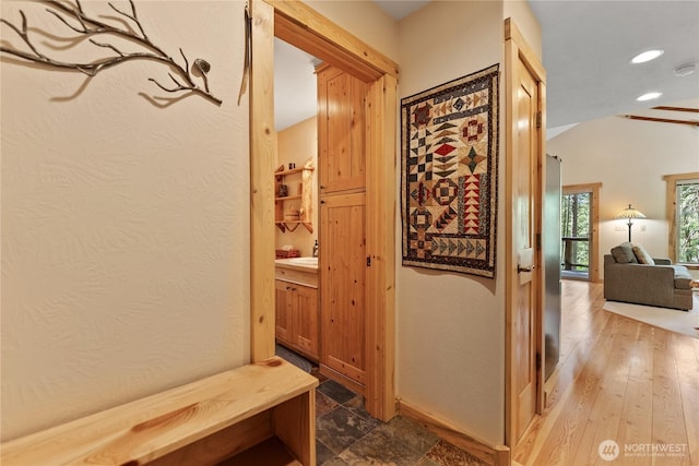 98 Homestead Rd, Winthrop, WA 98862 - hall featuring recessed lighting, baseboards, and a sink