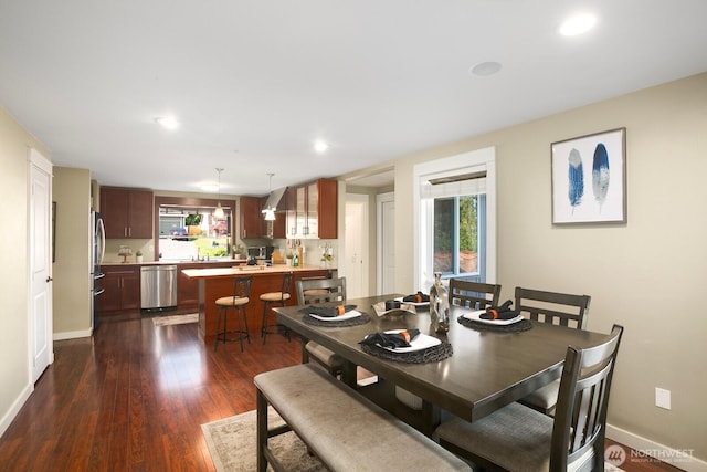 13632 SE Fairwood Blvd, Renton, WA 98058 - dining room with dark wood-style flooring, baseboards, and recessed lighting