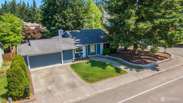 13632 SE Fairwood Blvd, Renton, WA 98058 - view of front of home featuring driveway, a garage, a shingled roof, and a front lawn