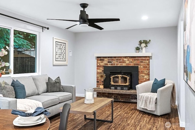14520 78th Ave NE, Kenmore, WA 98028 - living area featuring wood finished floors, a ceiling fan, and baseboards