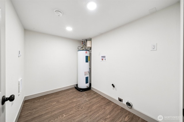 2228 Cinkovich St, Enumclaw, WA 98022 - laundry room with electric water heater, recessed lighting, hookup for a washing machine, wood finished floors, and electric dryer hookup