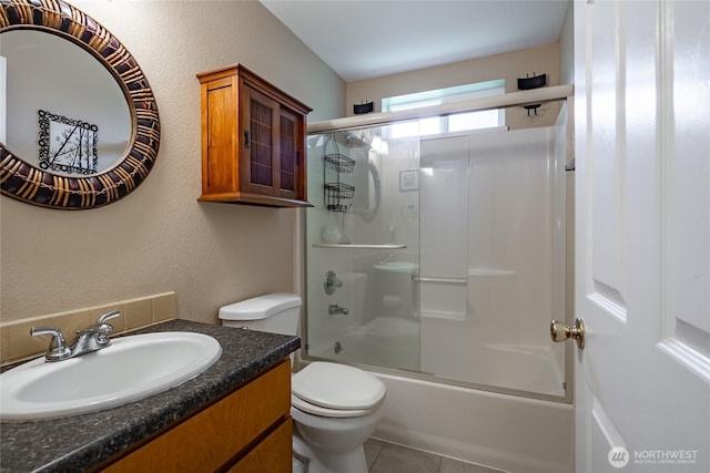 8459 Catalina Ct, Blaine, WA 98230 - bathroom with toilet, vanity, shower / bath combination with glass door, and tile patterned flooring