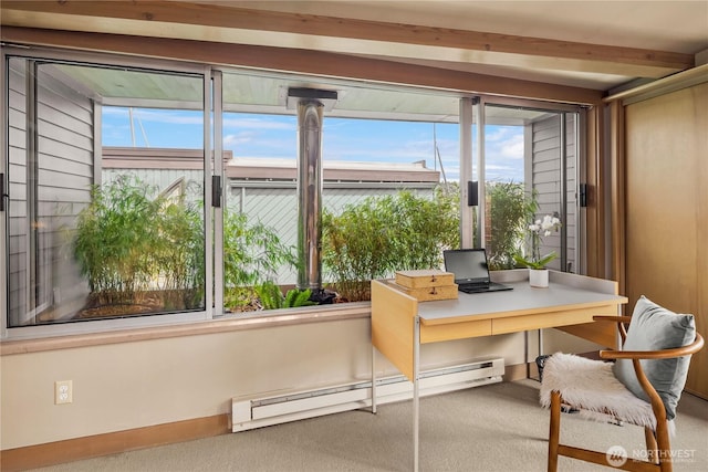 2466 Westlake Ave N Unit 5, Seattle, WA 98109 - office space featuring a baseboard heating unit, carpet flooring, and beam ceiling