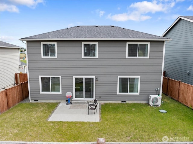 15013 Iverson Loop SE, Yelm, WA 98597 - rear view of house featuring a cooling unit, roof with shingles, and a patio