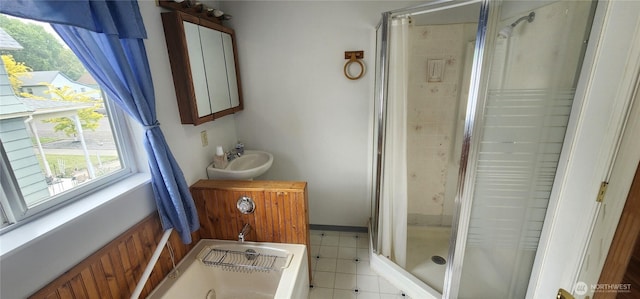 405 E Park St, Dayton, WA 99328 - bathroom with a stall shower, tile patterned floors, vanity, and a bath