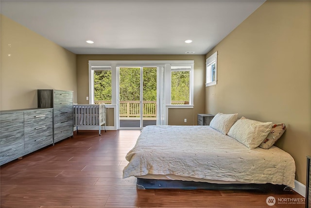 9440 Piperhill Dr SE, Olympia, WA 98513 - bedroom featuring access to outside, wood finished floors, and recessed lighting