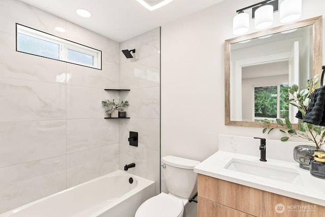 24212 SE 223rd St, Maple Valley, WA 98038 - full bath featuring vanity,  shower combination, toilet, and healthy amount of natural light