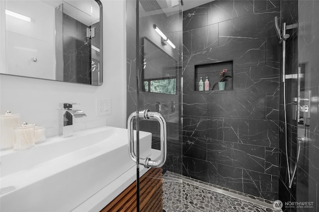 13703 Tastad Rd, Arlington, WA 98223 - full bathroom featuring a marble finish shower and vanity