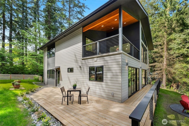 13703 Tastad Rd, Arlington, WA 98223 - back of house with a balcony, a deck, and outdoor dining area