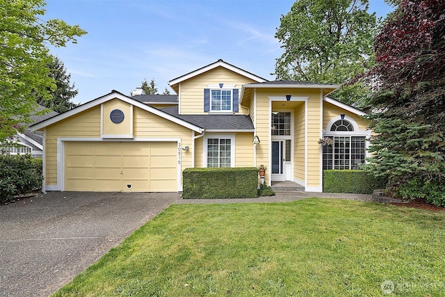 30515 127th Pl SE, Auburn, WA 98092 - traditional-style home with asphalt driveway, a front yard, a garage, and a shingled roof