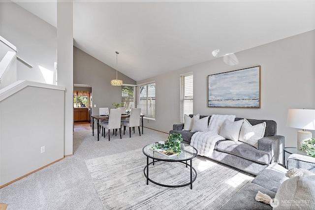 30515 127th Pl SE, Auburn, WA 98092 - living area with light carpet, baseboards, and high vaulted ceiling