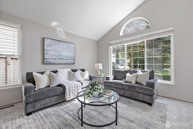 30515 127th Pl SE, Auburn, WA 98092 - living room with plenty of natural light, carpet, baseboards, and high vaulted ceiling
