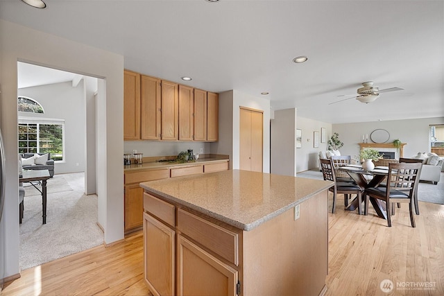 30515 127th Pl SE, Auburn, WA 98092 - kitchen with light wood-style floors, a ceiling fan, a center island, open floor plan, and recessed lighting