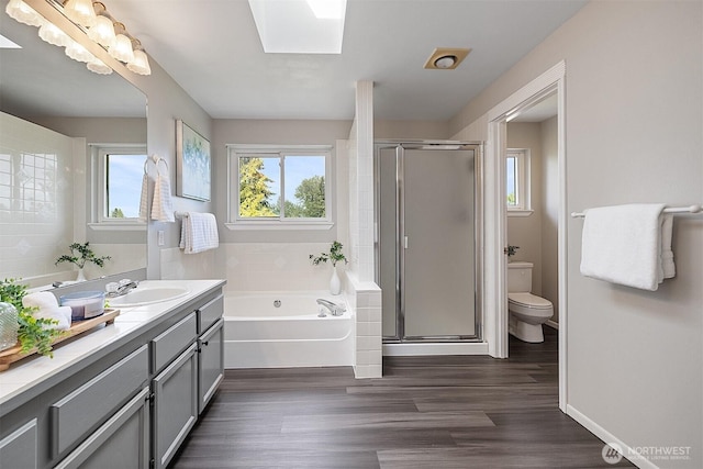 30515 127th Pl SE, Auburn, WA 98092 - full bath with toilet, vanity, a bath, a skylight, and a shower stall