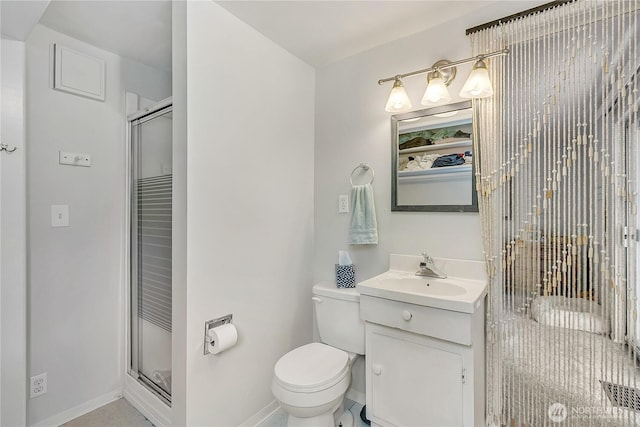 9024 29th St W, University Place, WA 98466 - bathroom featuring a stall shower, vanity, toilet, and baseboards
