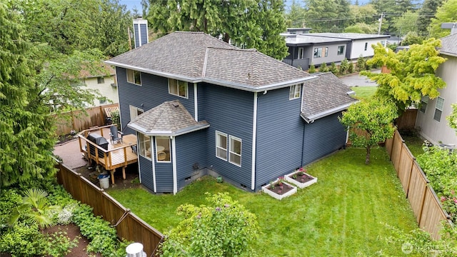 8221 122nd Ave NE, Kirkland, WA 98033 - rear view of house with a chimney, a shingled roof, and a wooden deck