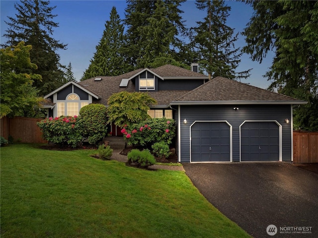 8221 122nd Ave NE, Kirkland, WA 98033 - view of front facade with driveway, an attached garage, roof with shingles, and a chimney