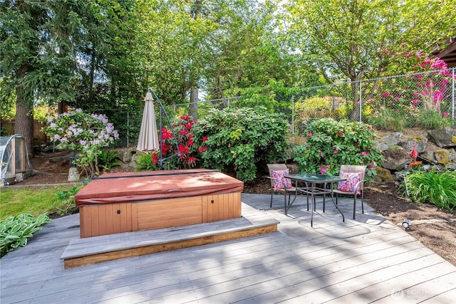 4025 Somerset Ln, Kent, WA 98032 - wooden terrace with a covered hot tub and a fenced backyard