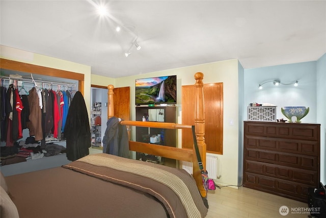 7431 S 132nd St, Seattle, WA 98178 - bedroom featuring rail lighting, a closet, and wood finished floors