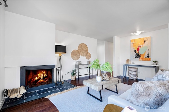 613 4th Ave W Unit 202, Seattle, WA 98119 - living area featuring wood finished floors and a warm lit fireplace