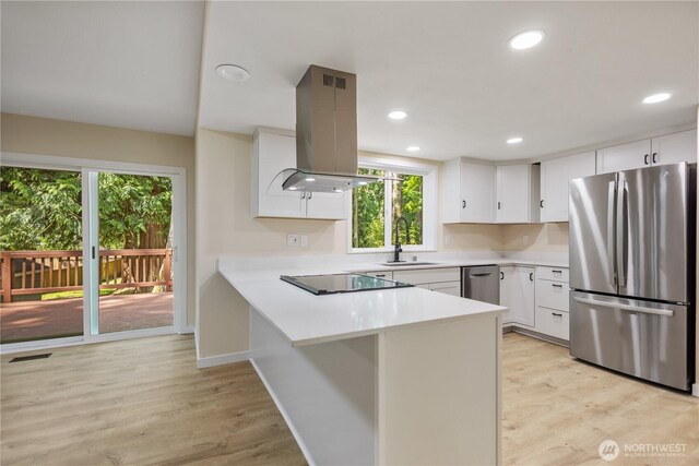 2021 224th Pl NE, Sammamish, WA 98074 - kitchen featuring stainless steel appliances, island exhaust hood, a sink, light countertops, and recessed lighting