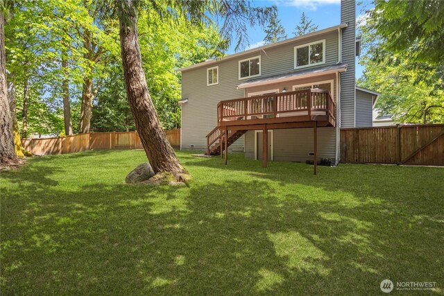2021 224th Pl NE, Sammamish, WA 98074 - rear view of house featuring stairway, a deck, and a chimney