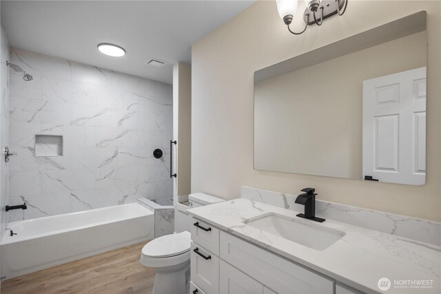 2021 224th Pl NE, Sammamish, WA 98074 - bathroom with vanity, toilet, wood finished floors, and  shower combination