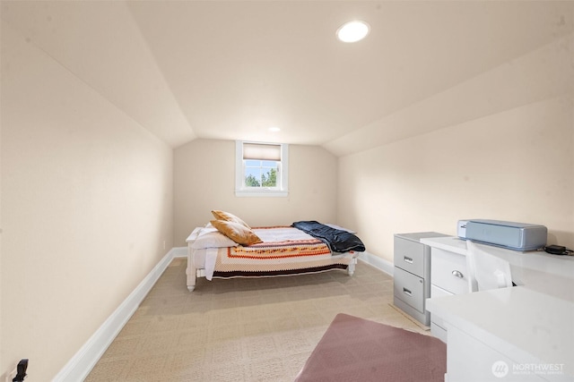 234 26th St NW, Long Beach, WA 98631 - bedroom with lofted ceiling, light colored carpet, baseboards, and recessed lighting