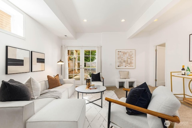 1214 NE 98th St, Seattle, WA 98115 - living room featuring light carpet, recessed lighting, and baseboards