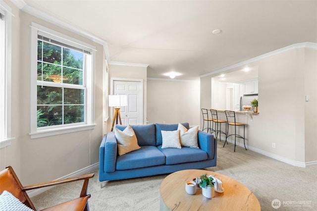 1310 Old Fairhaven Pkwy Unit 102, Bellingham, WA 98225 - carpeted living area featuring baseboards and ornamental molding