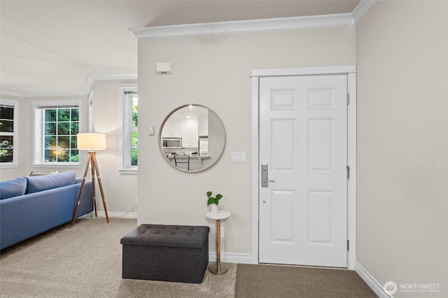 1310 Old Fairhaven Pkwy Unit 102, Bellingham, WA 98225 - foyer entrance with ornamental molding, carpet flooring, and baseboards