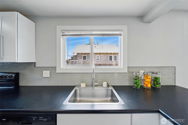 1128 W Elm St, Walla Walla, WA 99362 - kitchen with a sink, white cabinetry, dark countertops, and backsplash