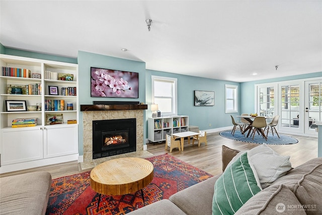 490 Madison Ave N Unit 202, Bainbridge Island, WA 98110 - living area featuring wood finished floors, a fireplace, and baseboards