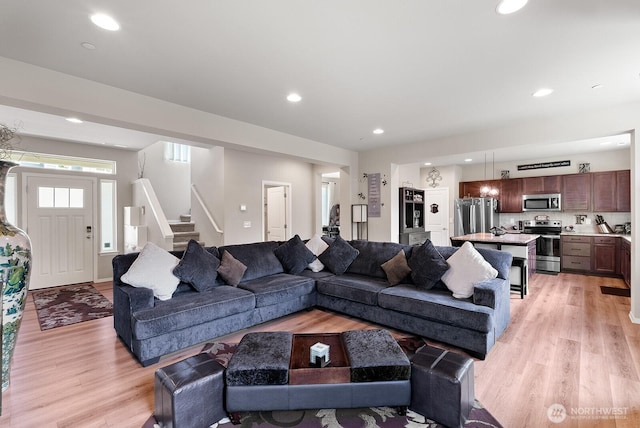 2225 Seringa Ave, Bremerton, WA 98310 - living room with stairs, light wood-style floors, and recessed lighting