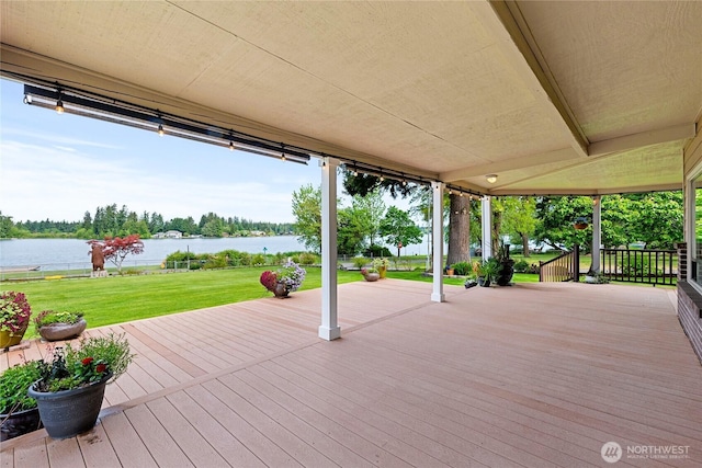 16801 Lakeside Dr S, Spanaway, WA 98387 - wooden terrace with a water view and a lawn