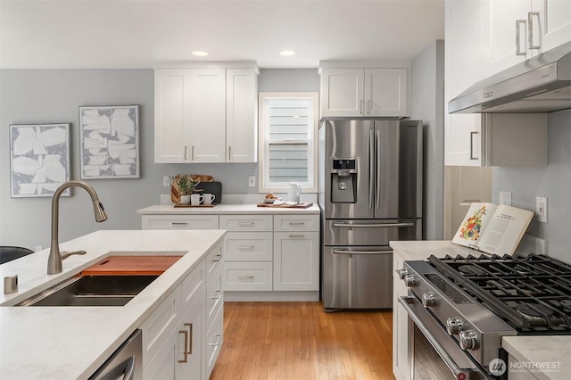 14819 1st Ave NE, Duvall, WA 98019 - kitchen with appliances with stainless steel finishes, a sink, under cabinet range hood, white cabinets, and light countertops