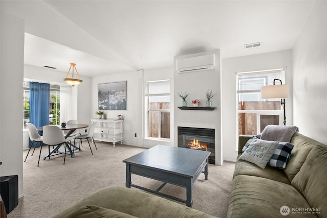 515 Forest Park St, Port Orchard, WA 98366 - carpeted living area with a wall mounted AC and a fireplace