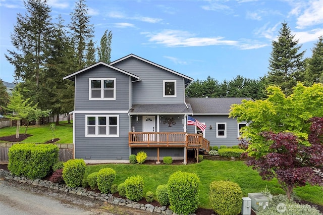 23588 Cooma Pl, Mount Vernon, WA 98274 - back of property featuring a wooden deck and crawl space