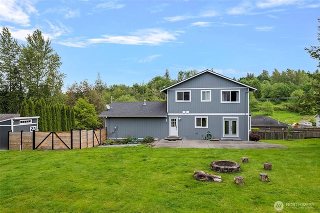23588 Cooma Pl, Mount Vernon, WA 98274 - rear view of property with french doors, an outdoor fire pit, and a patio area