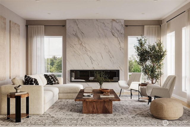 1301 Leighton St, Blaine, WA 98230 - living area with a premium fireplace and healthy amount of natural light