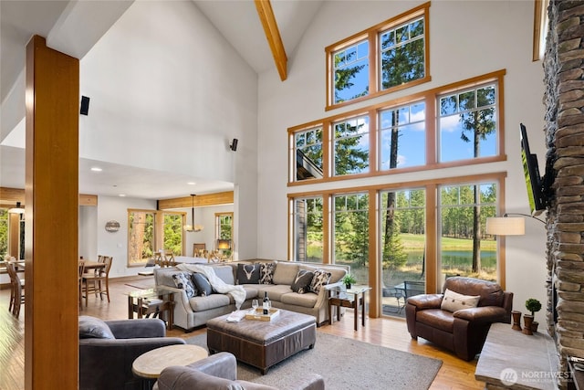 950 Coal Mine Way, Cle Elum, WA 98922 - living room featuring high vaulted ceiling, light wood-style floors, and healthy amount of natural light