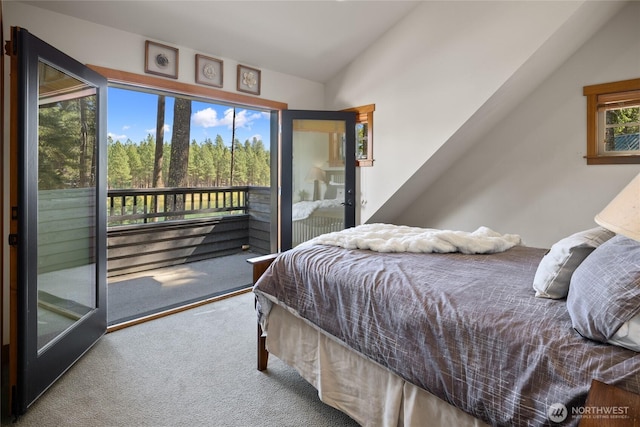 950 Coal Mine Way, Cle Elum, WA 98922 - bedroom featuring access to outside, carpet, and lofted ceiling