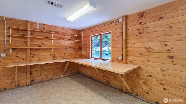 152 Richwood Ln, Lopez Island, WA 98261 - unfurnished office featuring carpet floors, wood walls, and a sauna